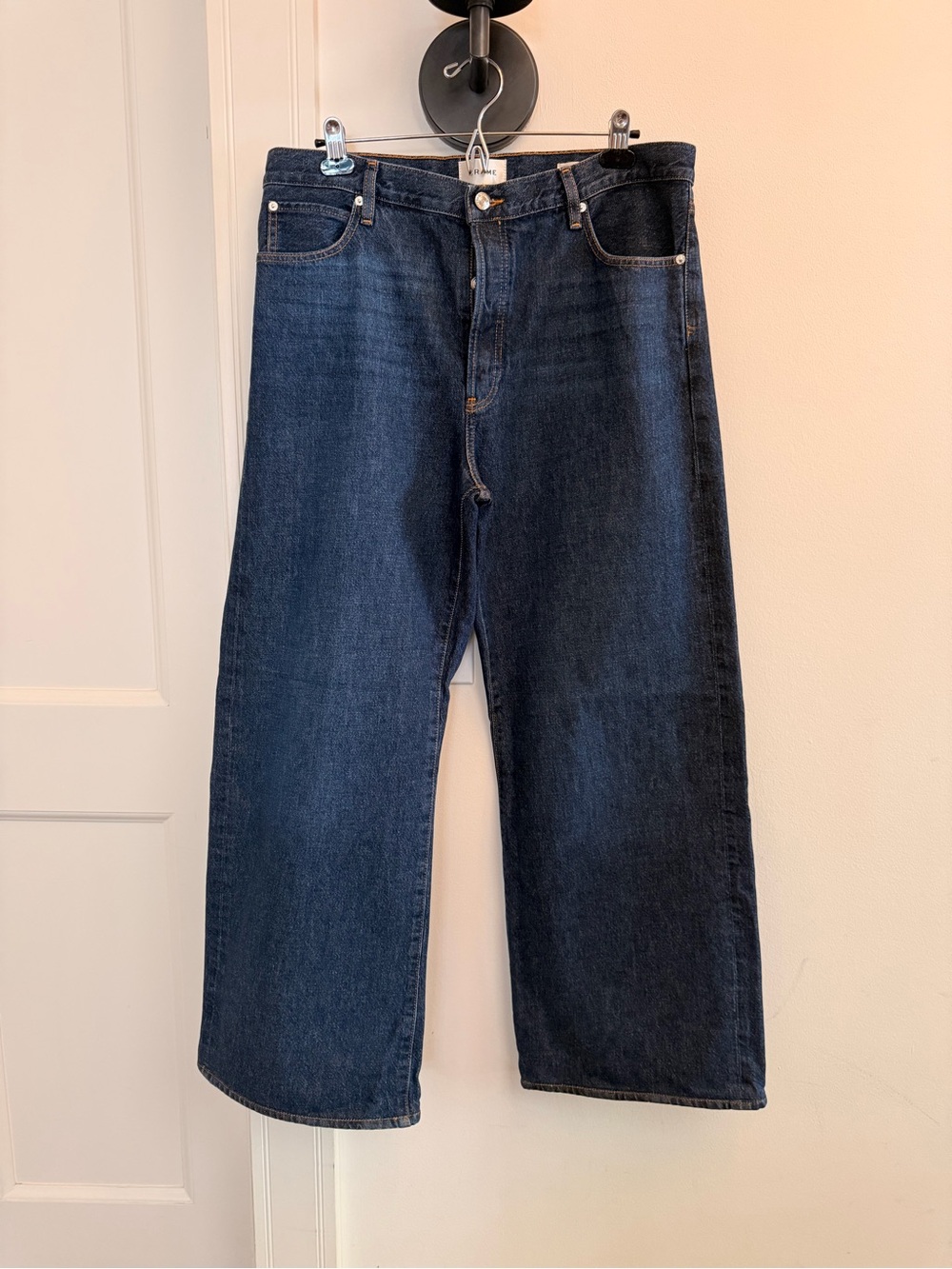 Frame Denim Relaxed Wide-Leg Jeans in Dark Blue